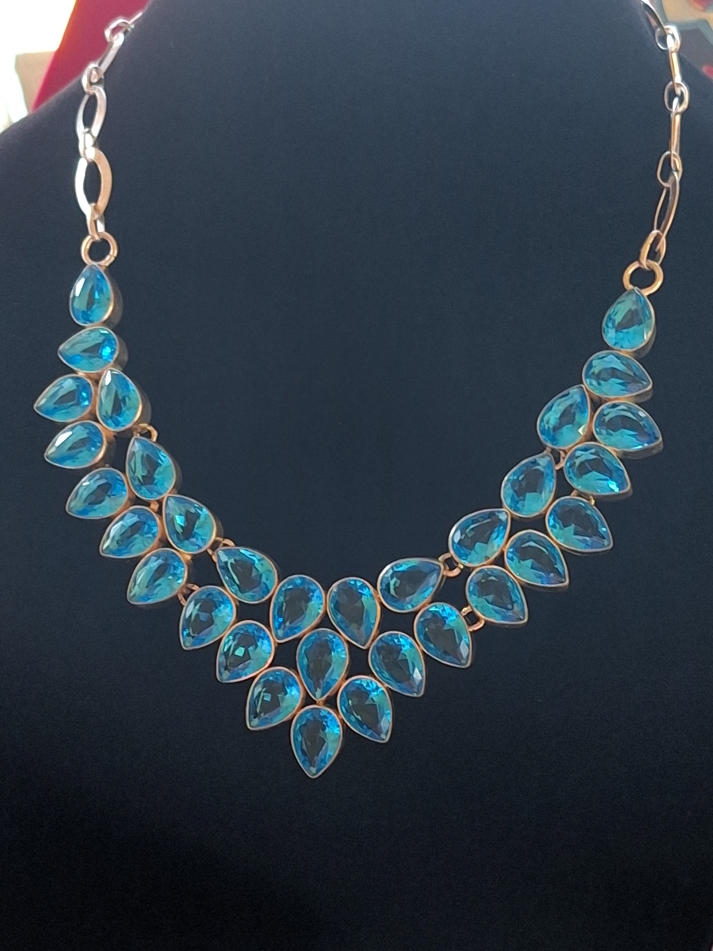 Sterling Silver Handmade Blue Teardrop Statement Necklace